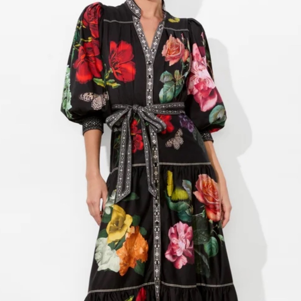 Alice + Olivia Cora Voluminous Tiered Maxi Shirt Dress